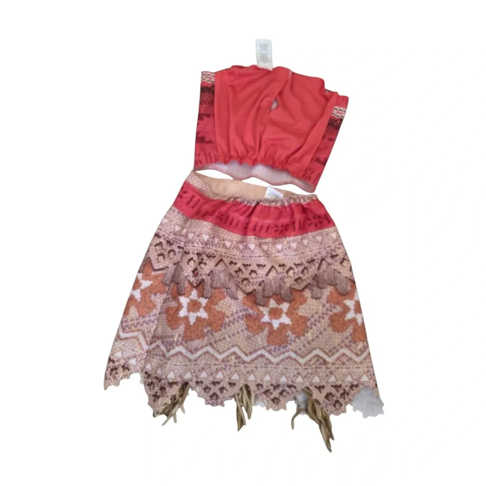 Disney Moana Costume Set Jakks Pacific Tribal Print Girls Size 4-6X Red - Picture 4 of 16
